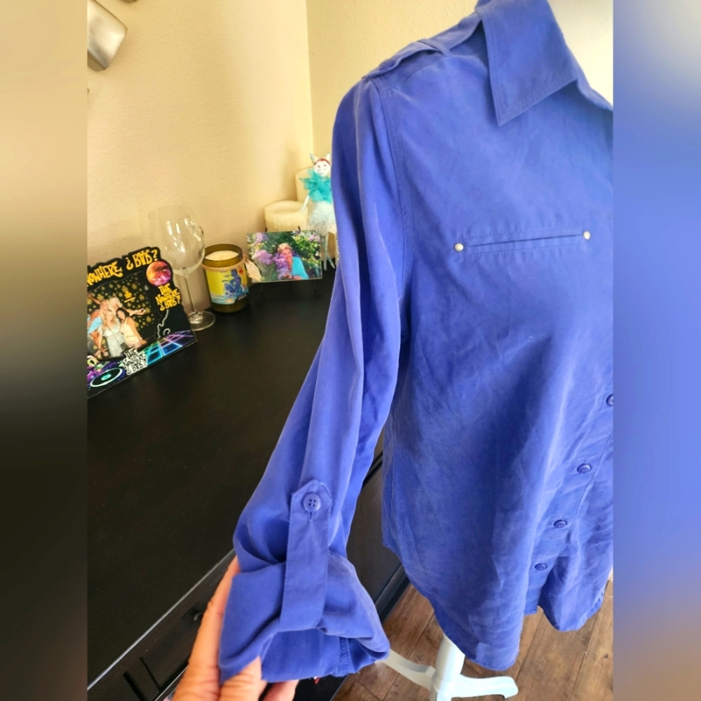 Chicos Suede Like Blue Button-Down - image 3